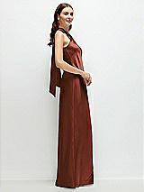 Side View Thumbnail - Auburn Moon Pleated Halter Bias Satin Maxi Dress with Self-Tie Bow Back