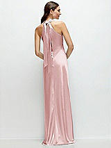 Alt View 1 Thumbnail - Ballet Pink Pleated Halter Bias Satin Maxi Dress with Self-Tie Bow Back