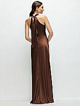 Alt View 1 Thumbnail - Cognac Pleated Halter Bias Satin Maxi Dress with Self-Tie Bow Back