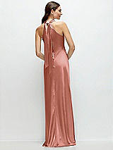 Alt View 1 Thumbnail - Desert Rose Pleated Halter Bias Satin Maxi Dress with Self-Tie Bow Back