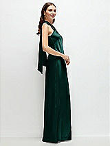 Side View Thumbnail - Evergreen Pleated Halter Bias Satin Maxi Dress with Self-Tie Bow Back