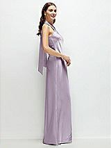 Side View Thumbnail - Lilac Haze Pleated Halter Bias Satin Maxi Dress with Self-Tie Bow Back