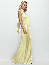 Side View Thumbnail - Butter Yellow Stand Collar Bias Satin Maxi Dress with Self-Tie Bow Back