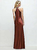 Alt View 1 Thumbnail - Auburn Moon Stand Collar Bias Satin Maxi Dress with Self-Tie Bow Back