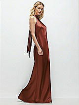 Side View Thumbnail - Auburn Moon Stand Collar Bias Satin Maxi Dress with Self-Tie Bow Back