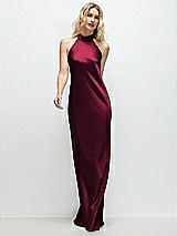 Front View Thumbnail - Cabernet Stand Collar Bias Satin Maxi Dress with Self-Tie Bow Back