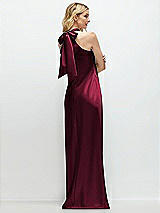 Rear View Thumbnail - Cabernet Stand Collar Bias Satin Maxi Dress with Self-Tie Bow Back