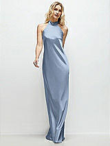 Front View Thumbnail - Cloudy Stand Collar Bias Satin Maxi Dress with Self-Tie Bow Back