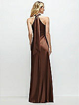 Alt View 1 Thumbnail - Cognac Stand Collar Bias Satin Maxi Dress with Self-Tie Bow Back