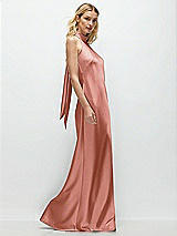 Side View Thumbnail - Desert Rose Stand Collar Bias Satin Maxi Dress with Self-Tie Bow Back