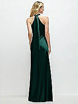 Alt View 1 Thumbnail - Evergreen Stand Collar Bias Satin Maxi Dress with Self-Tie Bow Back