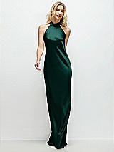 Front View Thumbnail - Evergreen Stand Collar Bias Satin Maxi Dress with Self-Tie Bow Back