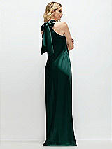 Rear View Thumbnail - Evergreen Stand Collar Bias Satin Maxi Dress with Self-Tie Bow Back