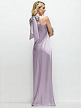 Rear View Thumbnail - Lilac Haze Stand Collar Bias Satin Maxi Dress with Self-Tie Bow Back