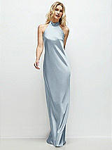 Front View Thumbnail - Mist Stand Collar Bias Satin Maxi Dress with Self-Tie Bow Back