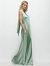 Side View Thumbnail - Seagrass Stand Collar Bias Satin Maxi Dress with Self-Tie Bow Back