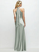 Alt View 1 Thumbnail - Willow Green Stand Collar Bias Satin Maxi Dress with Self-Tie Bow Back