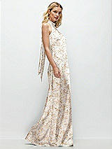 Side View Thumbnail - Golden Hour Floral Stand Collar Bias Satin Maxi Dress with Self-Tie Bow Back