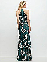 Alt View 1 Thumbnail - Vintage Primrose Evergreen Floral Stand Collar Bias Satin Maxi Dress with Self-Tie Bow Back