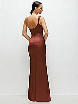 Rear View Thumbnail - Auburn Moon One-Shoulder Cat-Eye Neckline Fit and Flare Satin Maxi Dress