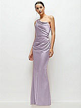 Side View Thumbnail - Lilac Haze One-Shoulder Cat-Eye Neckline Fit and Flare Satin Maxi Dress