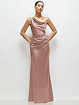 Front View Thumbnail - Neu Nude One-Shoulder Cat-Eye Neckline Fit and Flare Satin Maxi Dress