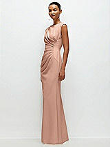 Side View Thumbnail - Pale Peach Sleeveless Cap Shoulder Crepe Maxi Dress with Trumpet Skirt