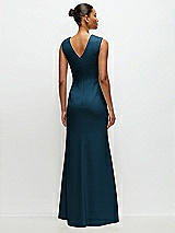 Rear View Thumbnail - Atlantic Blue Sleeveless Cap Shoulder Crepe Maxi Dress with Trumpet Skirt