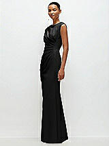 Side View Thumbnail - Black Sleeveless Cap Shoulder Crepe Maxi Dress with Trumpet Skirt