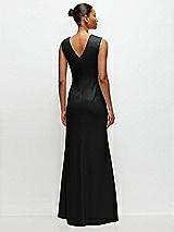 Rear View Thumbnail - Black Sleeveless Cap Shoulder Crepe Maxi Dress with Trumpet Skirt