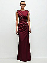 Front View Thumbnail - Burgundy Sleeveless Cap Shoulder Crepe Maxi Dress with Trumpet Skirt