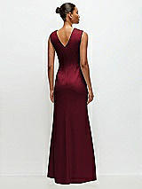 Rear View Thumbnail - Burgundy Sleeveless Cap Shoulder Crepe Maxi Dress with Trumpet Skirt