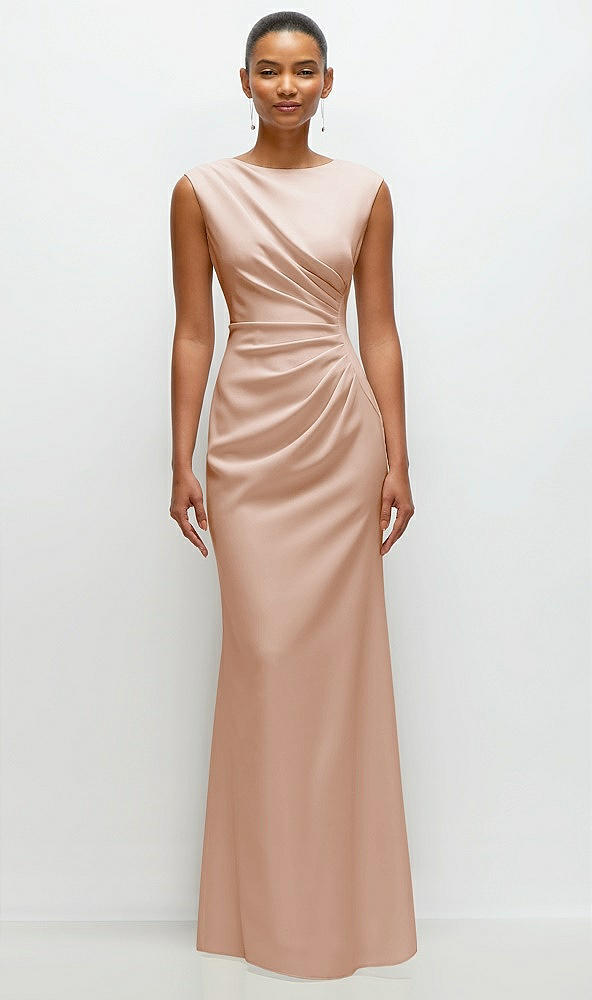 Front View - Cameo Sleeveless Cap Shoulder Crepe Maxi Dress with Trumpet Skirt