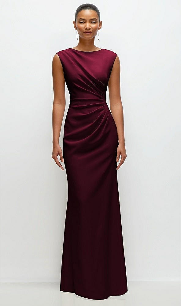 Front View - Cabernet Sleeveless Cap Shoulder Crepe Maxi Dress with Trumpet Skirt