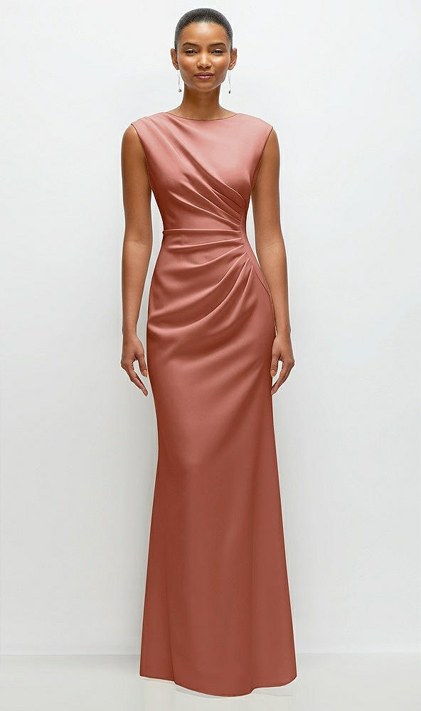 Front View - Desert Rose Sleeveless Cap Shoulder Crepe Maxi Dress with Trumpet Skirt