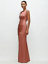 Side View Thumbnail - Desert Rose Sleeveless Cap Shoulder Crepe Maxi Dress with Trumpet Skirt