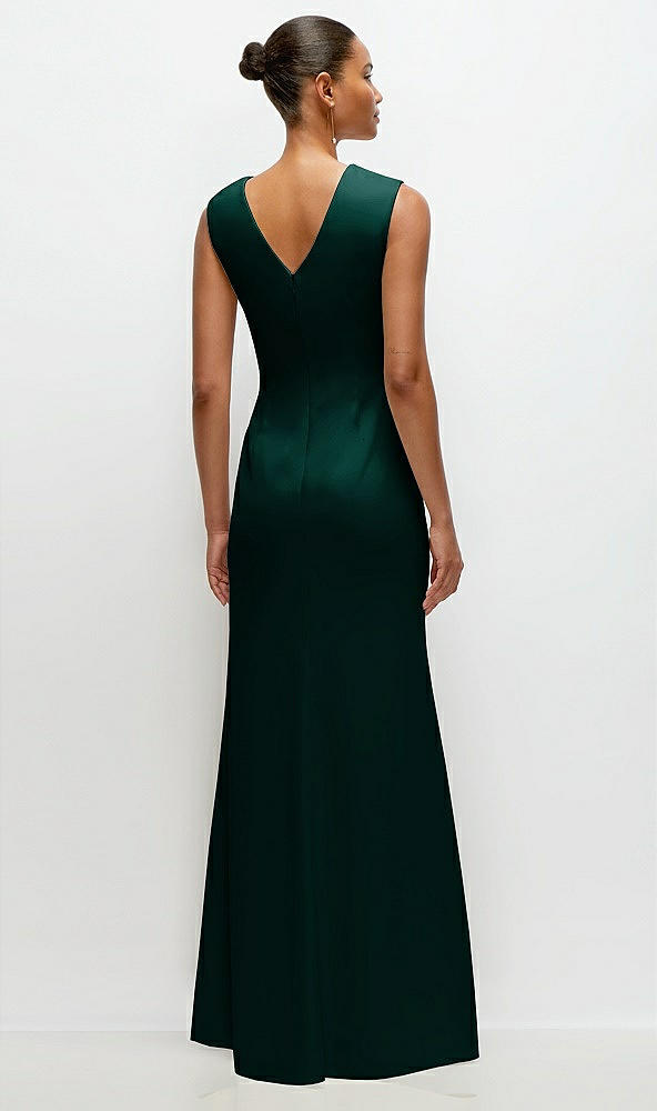 Back View - Evergreen Sleeveless Cap Shoulder Crepe Maxi Dress with Trumpet Skirt