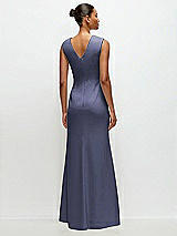 Rear View Thumbnail - French Blue Sleeveless Cap Shoulder Crepe Maxi Dress with Trumpet Skirt