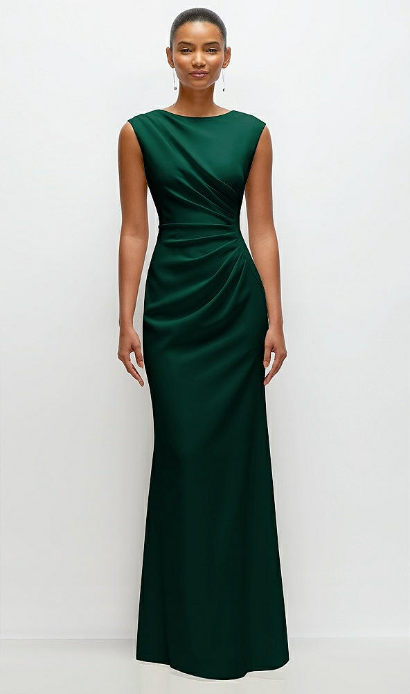 Front View - Hunter Green Sleeveless Cap Shoulder Crepe Maxi Dress with Trumpet Skirt