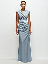 Front View Thumbnail - Mist Sleeveless Cap Shoulder Crepe Maxi Dress with Trumpet Skirt