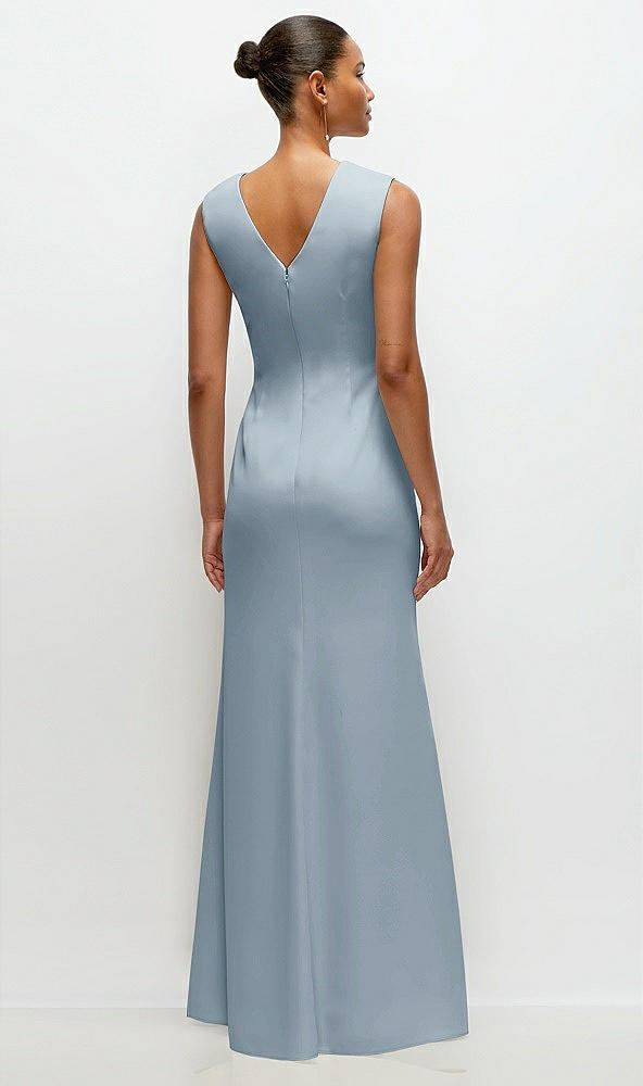 Back View - Mist Sleeveless Cap Shoulder Crepe Maxi Dress with Trumpet Skirt