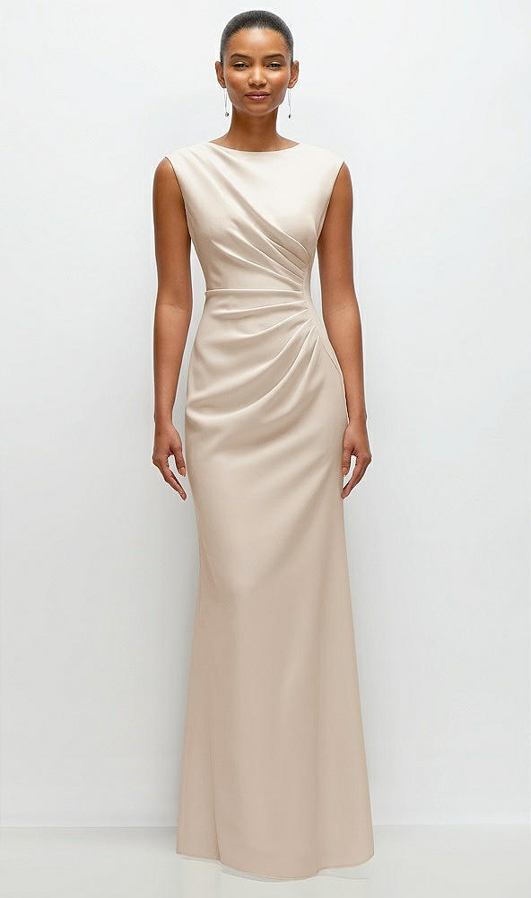 Front View - Oat Sleeveless Cap Shoulder Crepe Maxi Dress with Trumpet Skirt