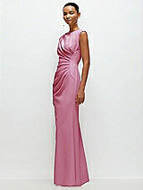 Side View Thumbnail - Powder Pink Sleeveless Cap Shoulder Crepe Maxi Dress with Trumpet Skirt