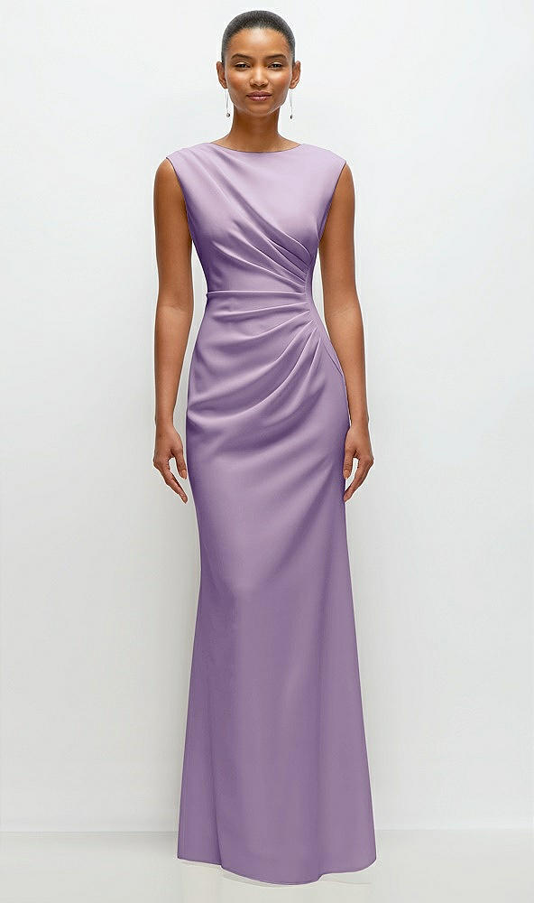 Front View - Pale Purple Sleeveless Cap Shoulder Crepe Maxi Dress with Trumpet Skirt