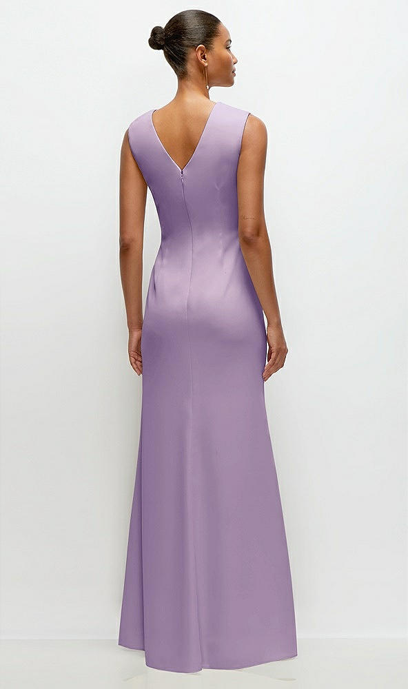 Back View - Pale Purple Sleeveless Cap Shoulder Crepe Maxi Dress with Trumpet Skirt