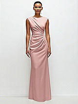 Front View Thumbnail - Rose - PANTONE Rose Quartz Sleeveless Cap Shoulder Crepe Maxi Dress with Trumpet Skirt