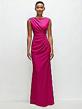 Front View Thumbnail - Think Pink Sleeveless Cap Shoulder Crepe Maxi Dress with Trumpet Skirt