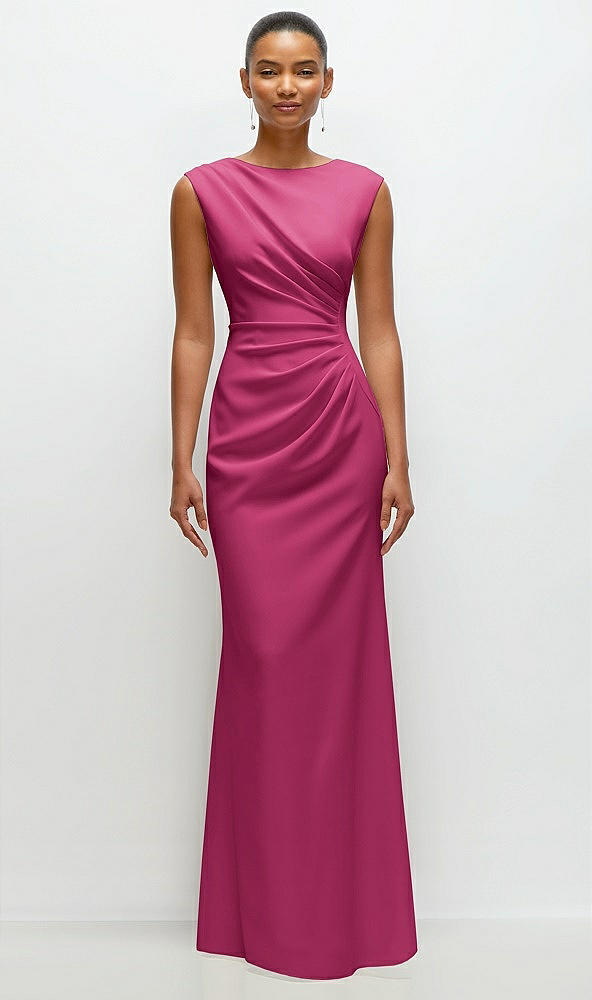 Front View - Tea Rose Sleeveless Cap Shoulder Crepe Maxi Dress with Trumpet Skirt