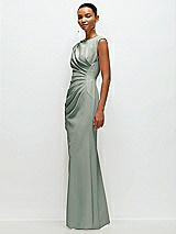 Side View Thumbnail - Willow Green Sleeveless Cap Shoulder Crepe Maxi Dress with Trumpet Skirt