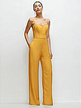 Front View Thumbnail - NYC Yellow Strapless Cat-Eye Corset Crepe Wedding Jumpsuit